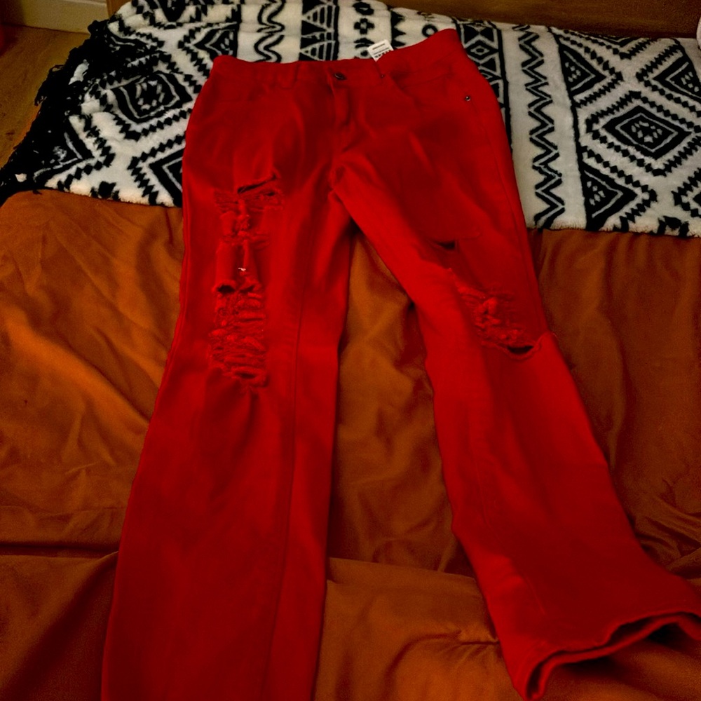 Red skinny jeans size small rose wear perfect condition worn once for a party